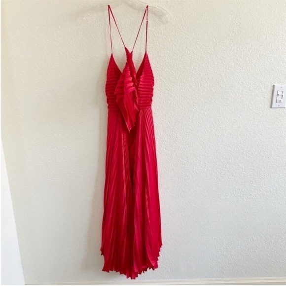 ALC Gemini Pleated Midi Dress Red NWT - Picture 5 of 11